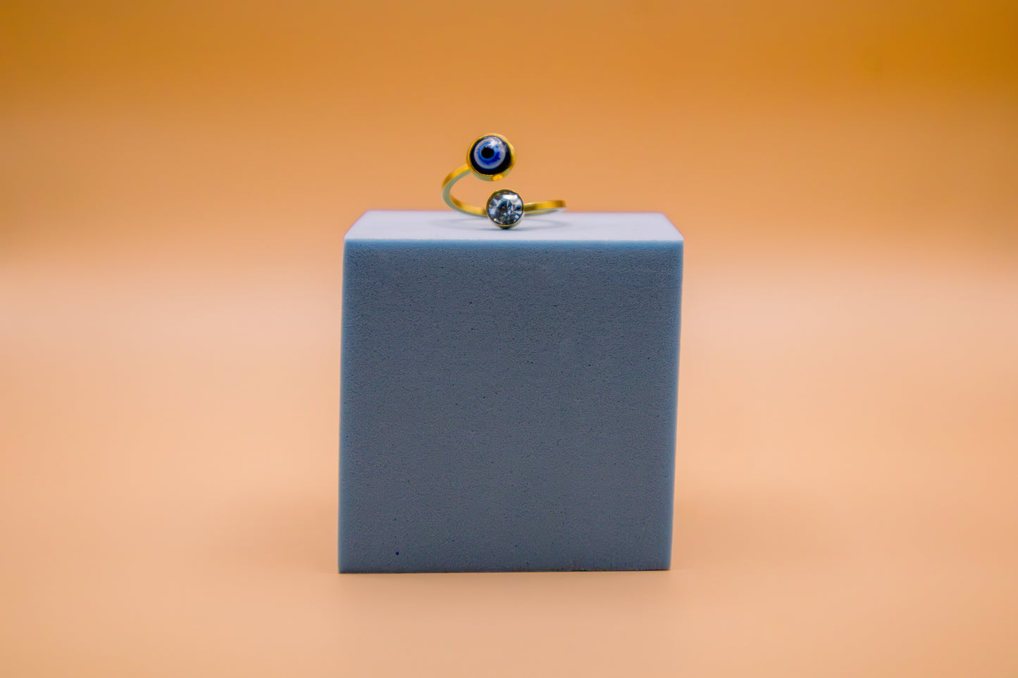 Evil Eye & Crystal Duo Adjustable Ring