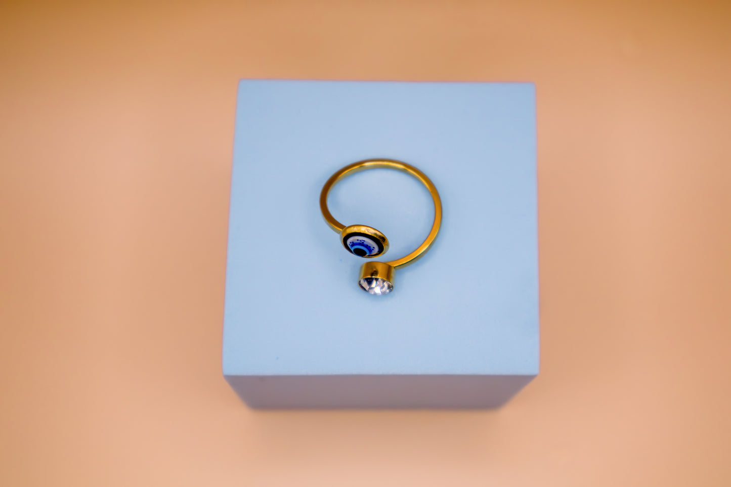 Evil Eye & Crystal Duo Adjustable Ring