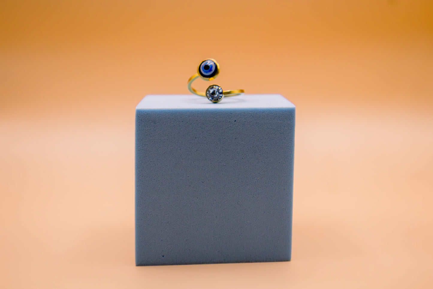 Evil Eye & Crystal Duo Adjustable Ring
