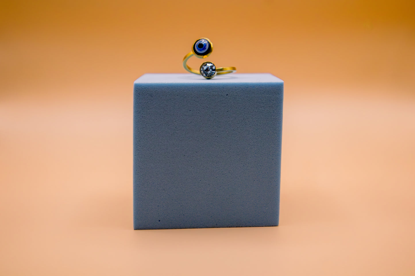 Evil Eye & Crystal Duo Adjustable Ring
