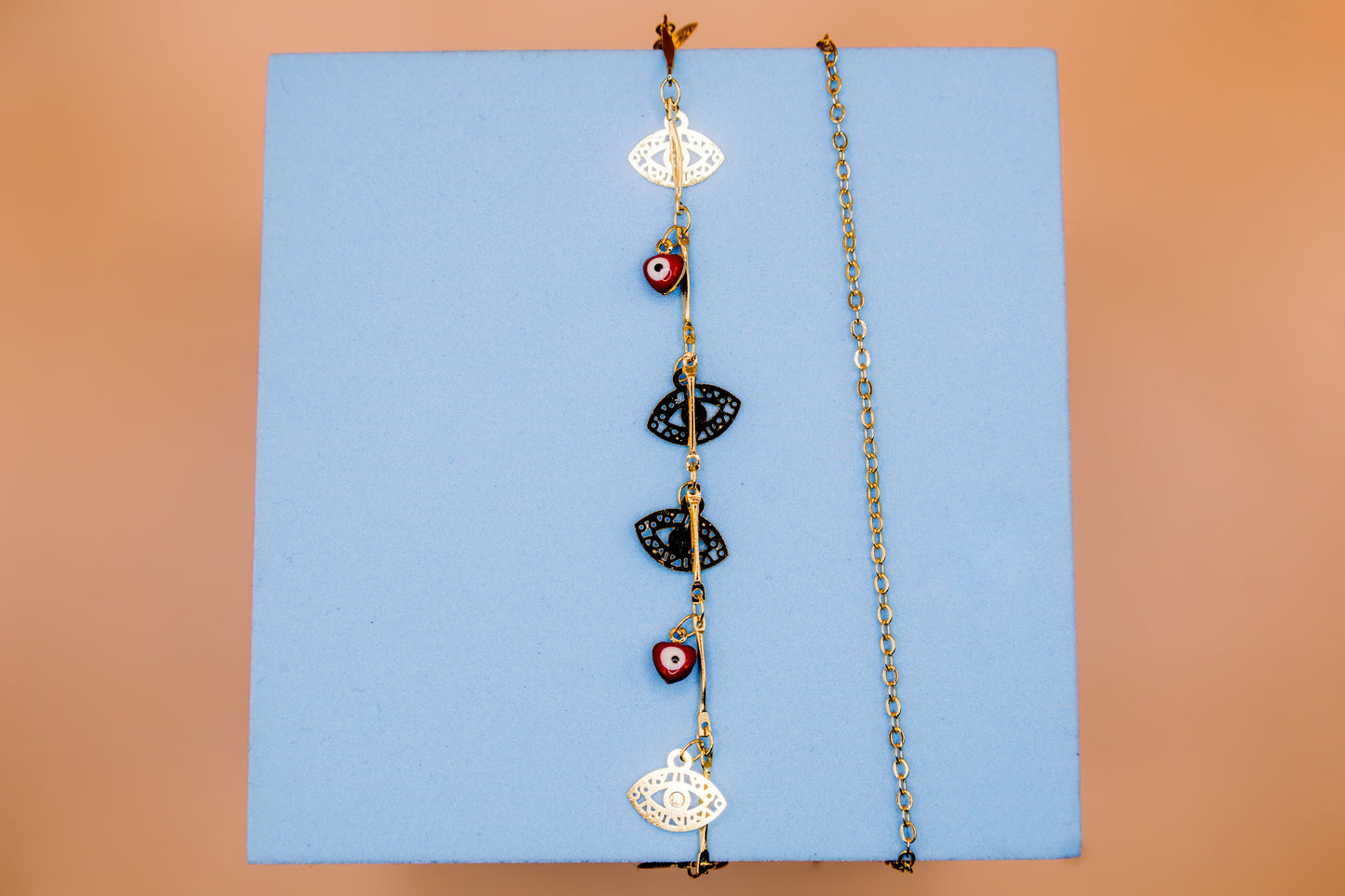 Gold Leaf & Evil Eye Charm Anklet