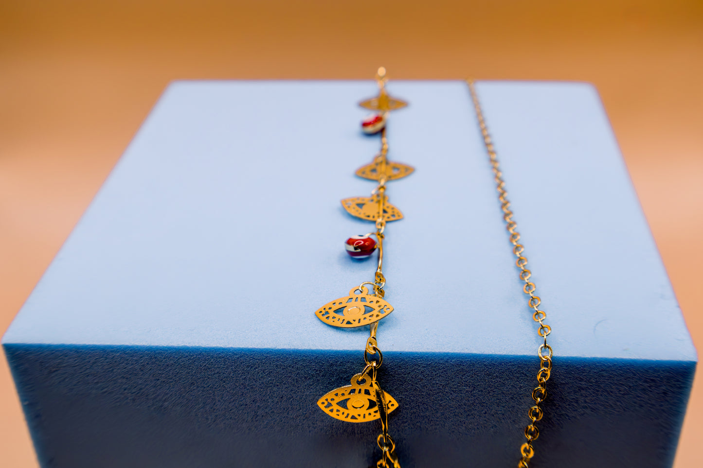 Gold Leaf & Evil Eye Charm Anklet