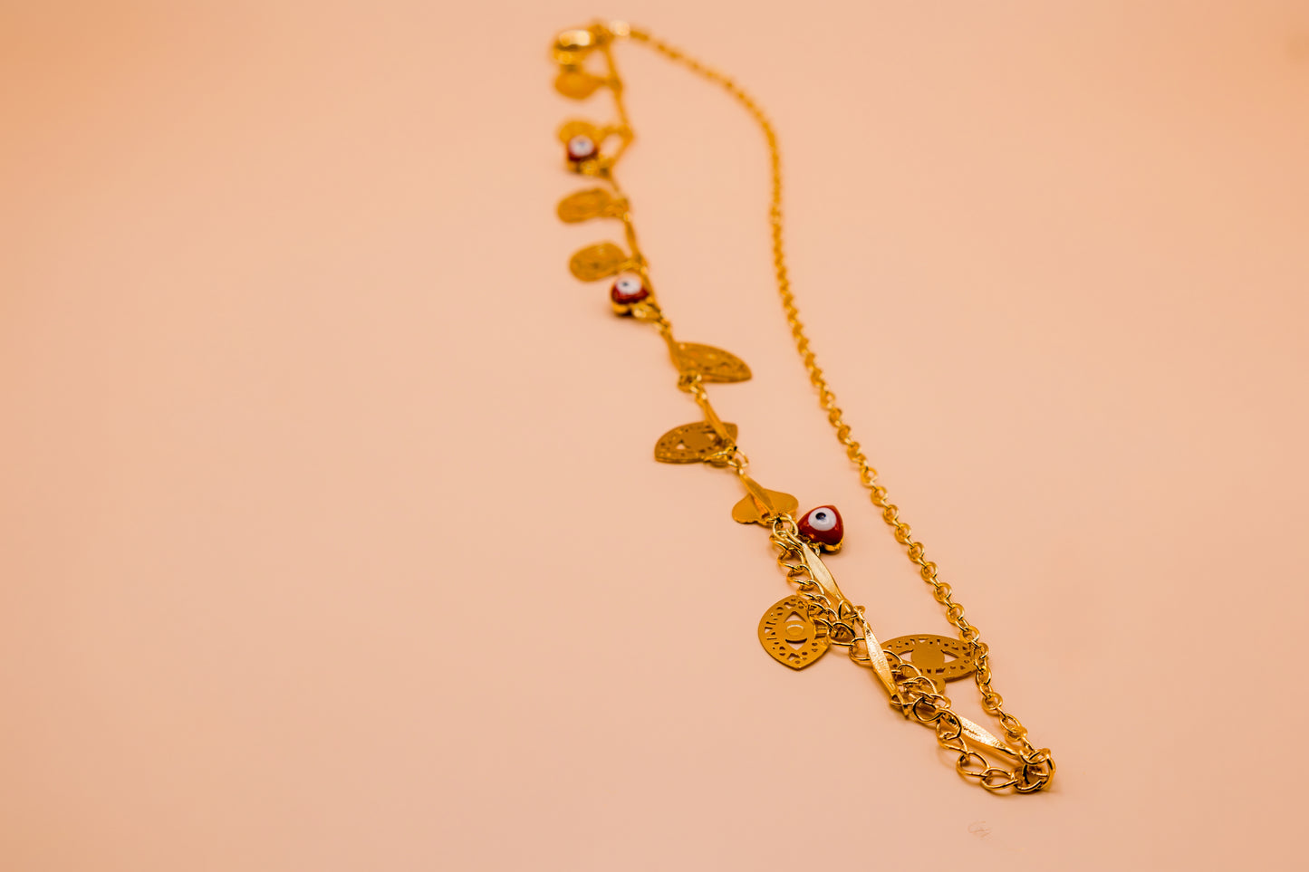 Gold Leaf & Evil Eye Charm Anklet