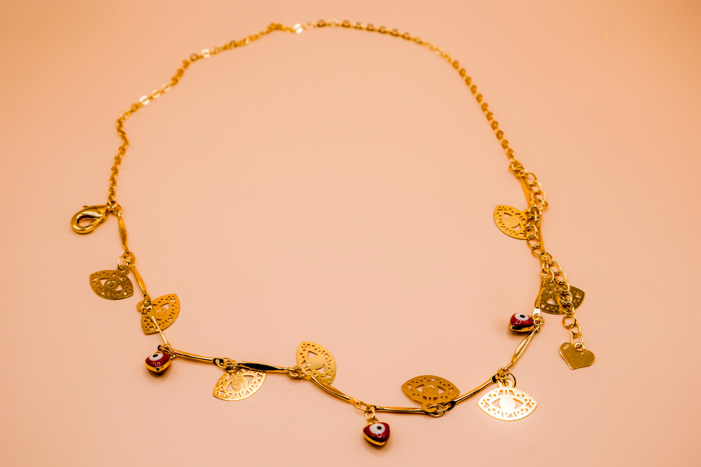 Gold Leaf & Evil Eye Charm Anklet