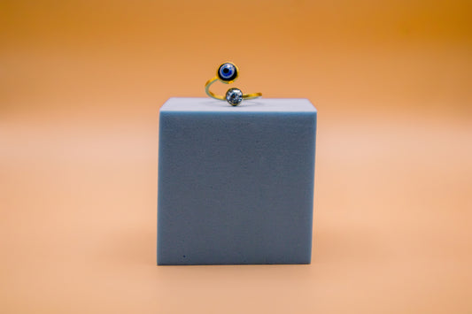 Evil Eye & Crystal Duo Adjustable Ring
